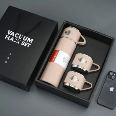 Vacuum Flask Set with 3 Steel Cups Combo for Coffee Hot Drink and Cold Water Flask Ideal Gifting Travel Friendly Latest Flask Bottle - 500ml